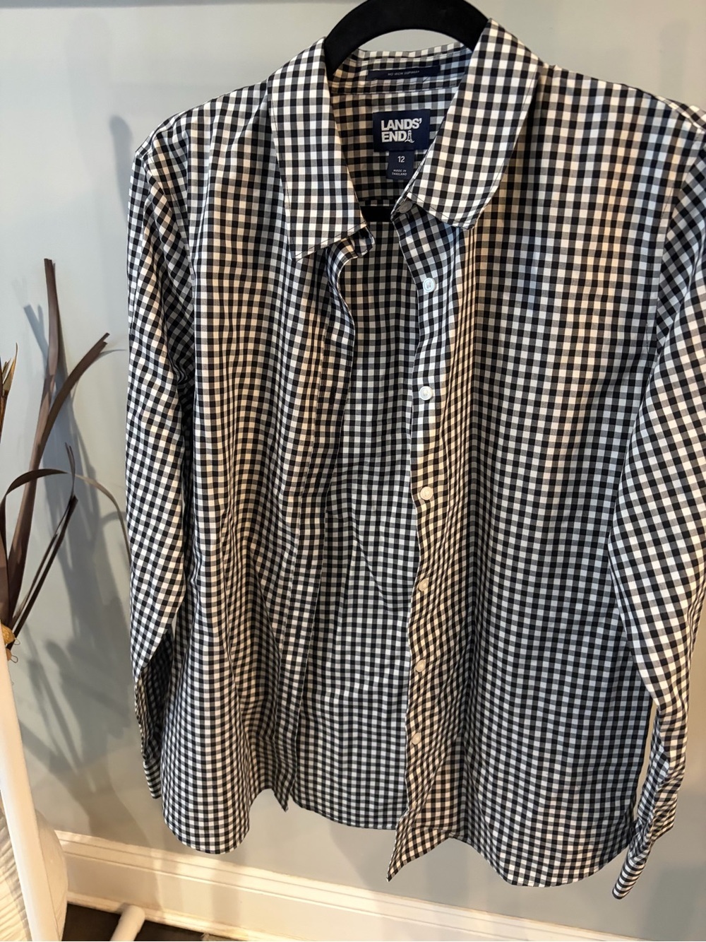 Lands' End Women's No-Iron Supima Cotton Gingham Shirt- medium/12